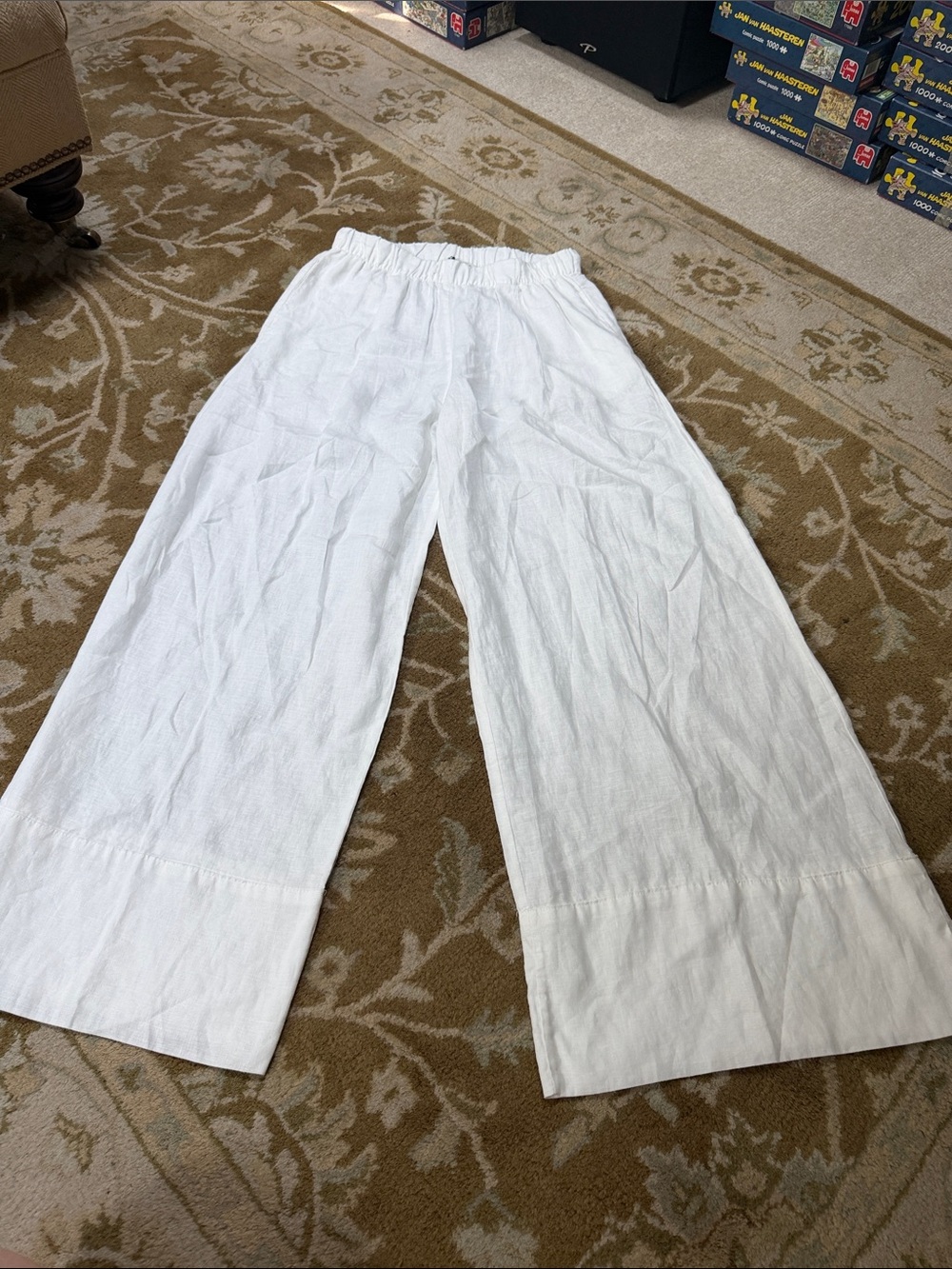 Zara White Wide-Leg Elastic-Waist Pants